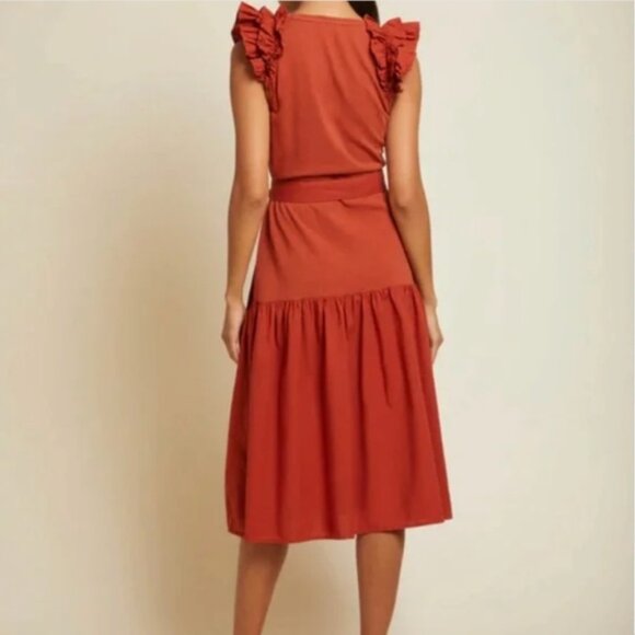 Nation LTD Everleigh Frilly Midi Dress in Cayenne Size Small NWT - Picture 4 of 11